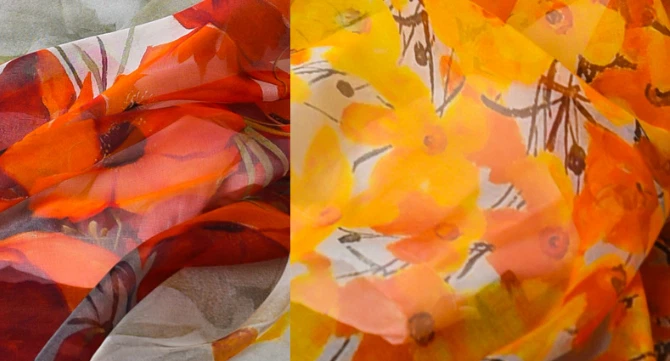 100% 真丝围巾女式领巾大号披肩裹巾花卉橙色黄色 HD118-4 — 第 2/2 张图片