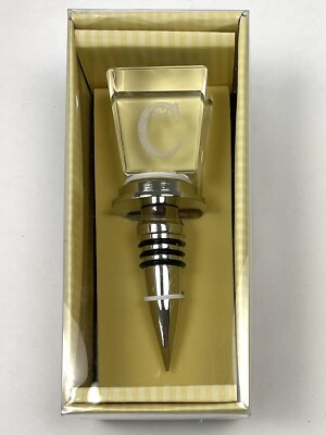CYPRESS HOME Wine Stopper C Monogram Glass & Stainless Steel 3WS132C NIP NEW