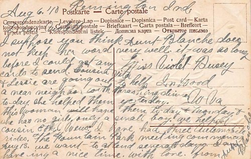 Postal: Saludos, violetas atadas con cinta, DB 1910 - Imagen 2 de 2