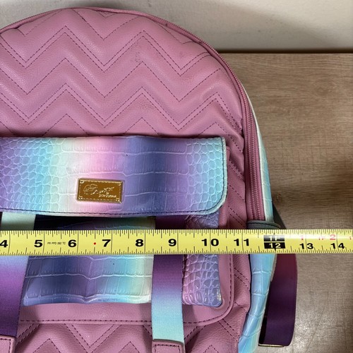 Betsey Johnson Purple Rainbow Pastel Backpack Purse Large Pink Quilted - Picture 12 of 13
