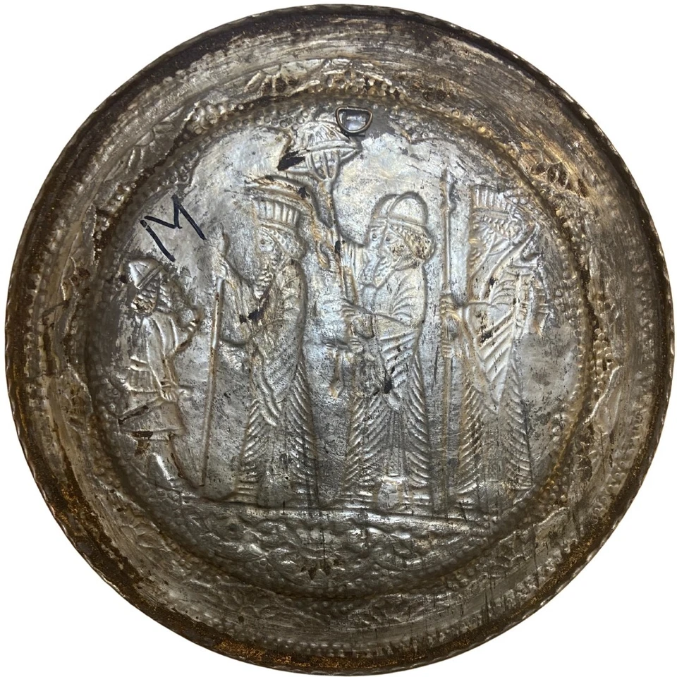 Placa de pared de cobre martillado estilo persa vintage 15" bandeja tono plata con percha Foto 4 de 4