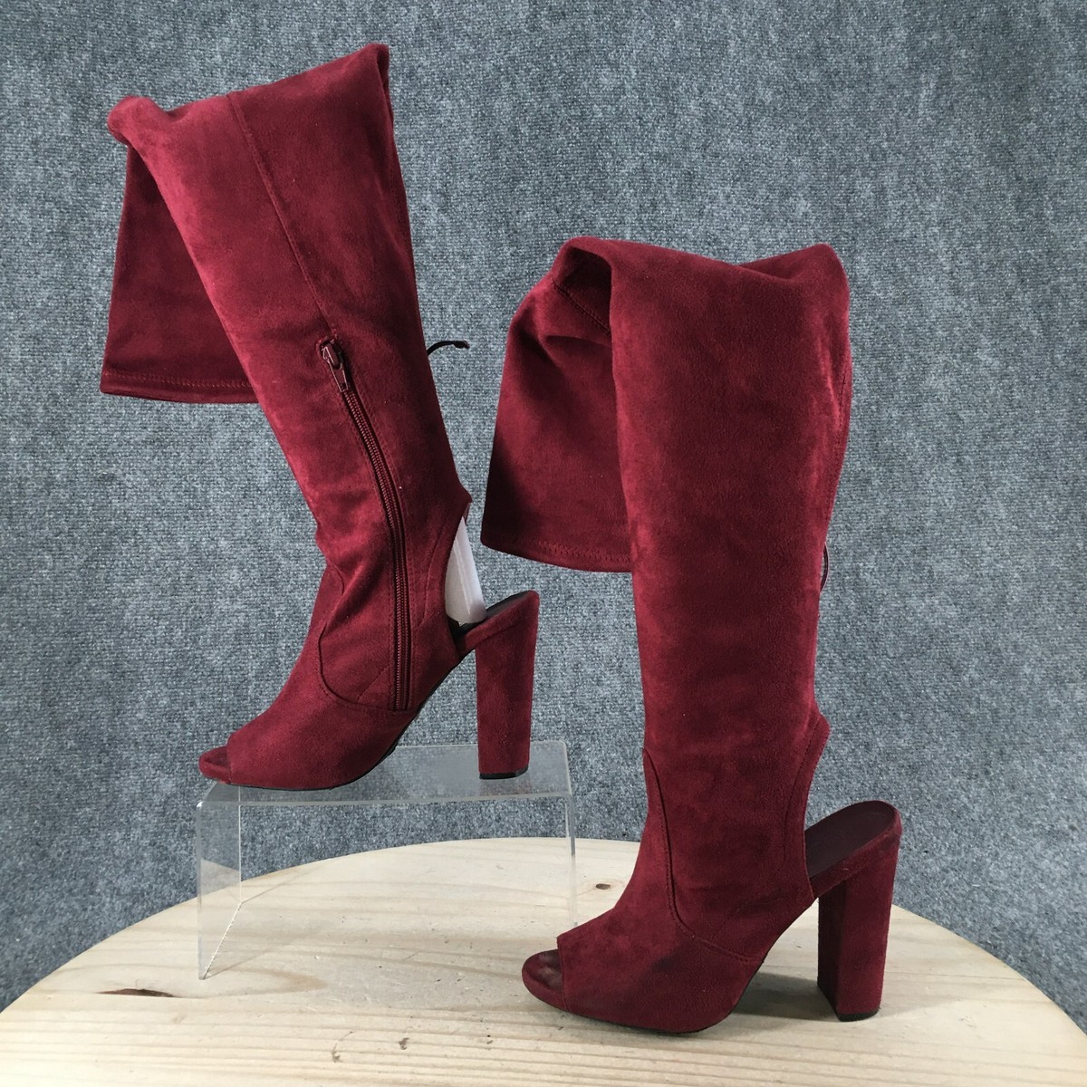 Peep Toe Liliana Thigh High Boots Knee High Boots Open Toe Leather