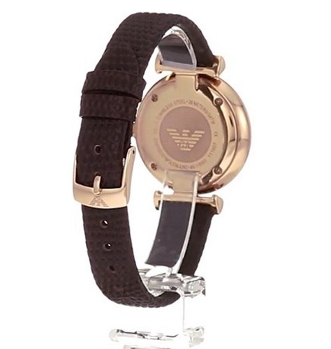 Emporio Armani Women's Slim Gianni T-Bar Two-Hand Brown Leather Watch AR1990 - Picture 10 of 11