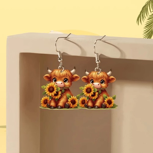 Lindos pendientes colgantes decoración girasol vaca. - Imagen 4 de 4