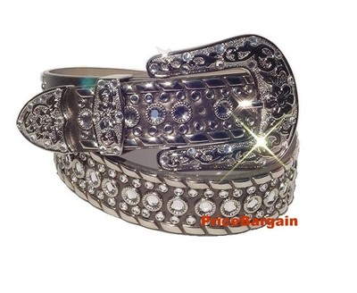 DARK PEWTER WESTERN CRYSTAL RHINESTONE BLING SNAP ON BUCKLE  display picture 2