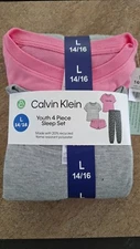 Calvin Klein Youth Girls 4 Piece Sleep Pajama Set Pink/Charcoal Size L 14/16 New