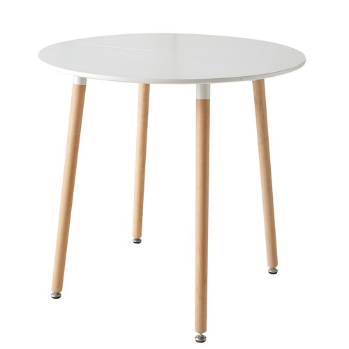 Mesa Redonda 80cm,Mesa de Comedor o Cocina con Patas de Madera de Haya Blanco - Imagen 2 de 9