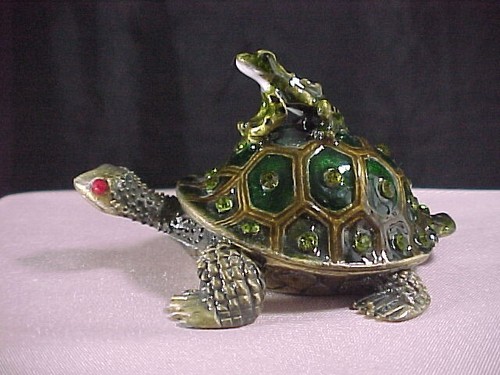 Emaille & Schmuck Schmuck Schmuckschatulle Frosch auf Schildkrötenrücken