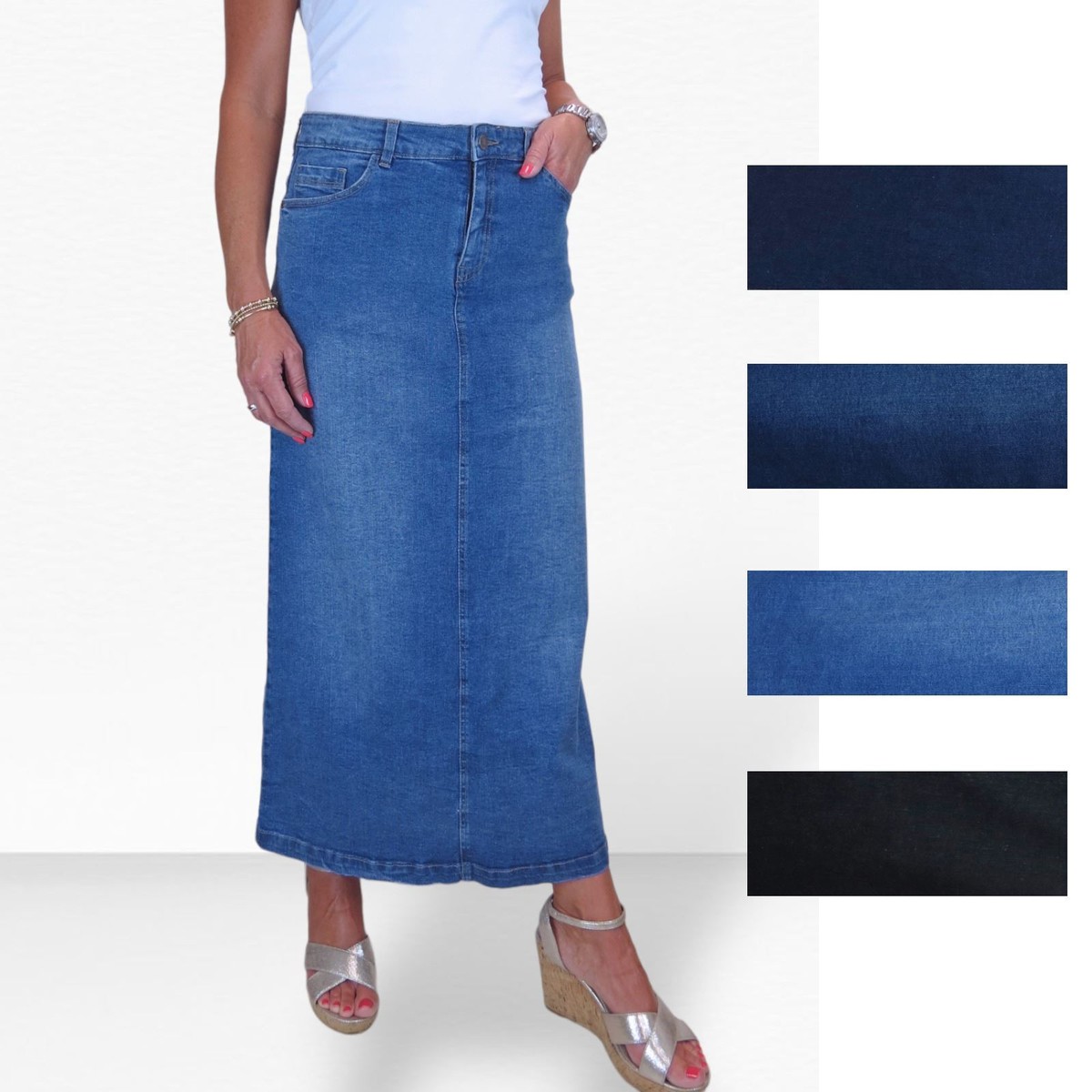 Paulo Due Women's Front Split Denim Maxi Skirt Long Straight Casual Jeans Skirt