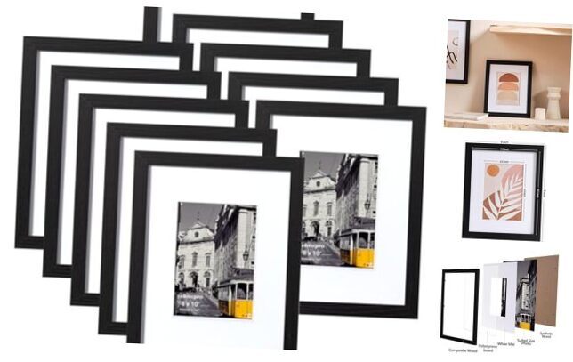 Picture Frames Set of 10, Picture Frame Collage Wall Decor 8x10 Black 10 Pack-image