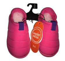 INFANT GIRLS HOT PINK PUFFER SLIPPERS 5/6 PLUSH LINED EASY ON/OFF NWT WAS 9.98