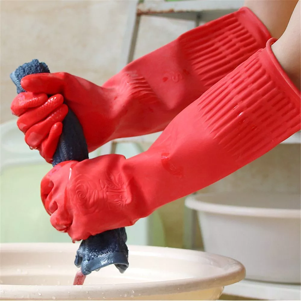 Cleaning Dust Stop Long Rubber Household Gloves Waterproof Dishwashing  Gloves