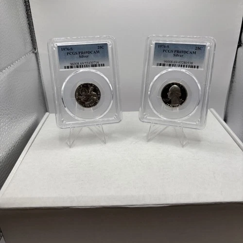 Two 1976-S Bicentennial Washington Silver Quarters PCGS PR69 DCAM