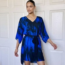 NWOT Halston Heritage Print Dress 3/4 Sleeves Belted Removeble Strap Liner XS 