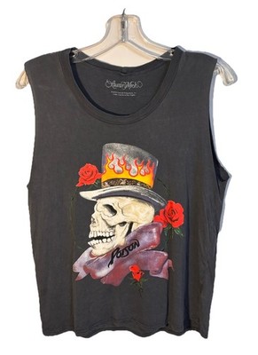 Lauren Moshi Poison Skull Roses Muscle Tank Top Women s XS Retro Mineral Black