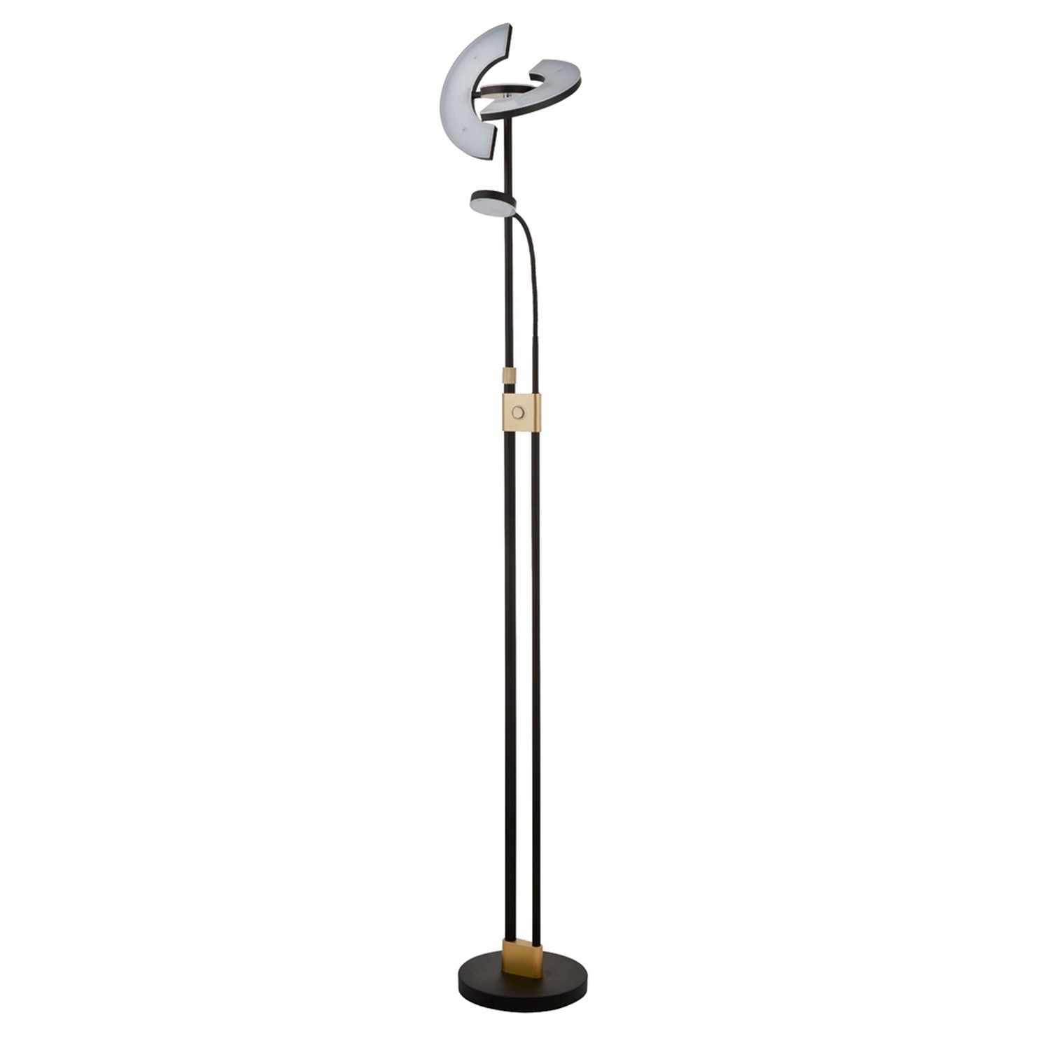LED Mother & Child Free Standing Home Floor Lamp Matt Black & Satin Brass Detail