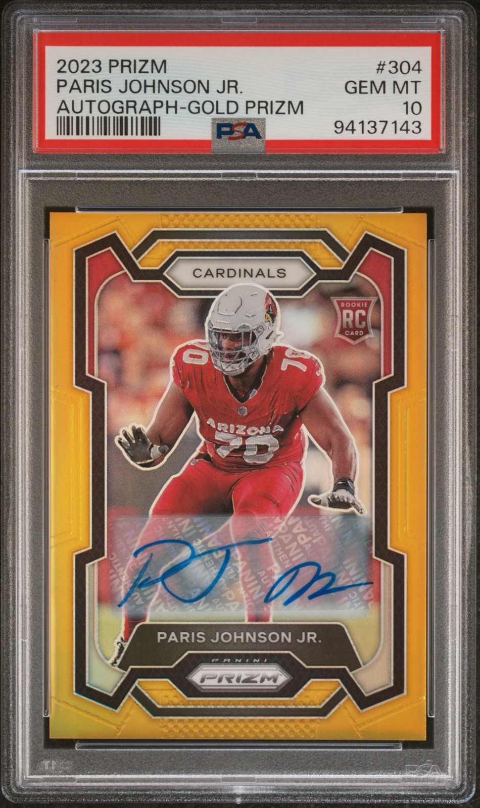 PSA 10 PARIS JOHNSON JR. 2023 Panini Prizm Gold RC Auto /10 Cardinals GEM MINT