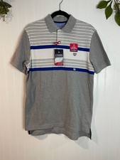 Chaps Everyday Moisture Wicking Striped Polo Shirt Gray Blue White