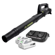 SUN JOE 24V Cordless Turbine Jet Leaf Blower w/ 2 Batteries & Dual-Port Charger