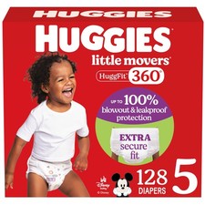 Baby Diapers Size 5 128 Count 2 Pack Huggies Little Movers HuggFit Waistband