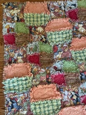 Handmade Rag Quilt - Children's Teddy Bears and Stuffed Animal Friends 35"x47'