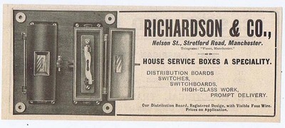 Richardson & Co Nelson St Manchester; Elektroingenieure - antike Werbung 1904