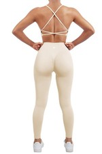 Women Seamless 2 piece Workout Sets Strappy Padded Sports Bra Booty High Wais...