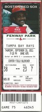 Longoria HR# 109 9/15/11 Rays at Red Sox Full Ticket  Upton HR# 88 