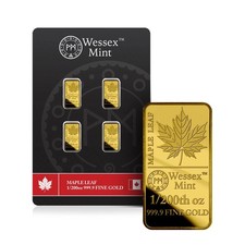 🍁 Maple Leaf Wessex Mint 1/200oz Gold 999.9 Bullion Bar x 4 Blister Pack