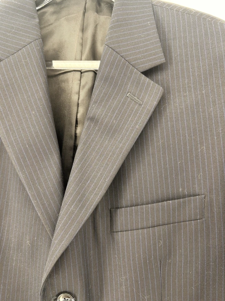 Traje Calvin Klein Para Hombre 41R Azul Marino Rayas 3 Botones 100% Lana Pantalones 34x31 Foto 3 de 4