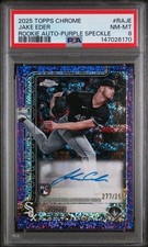JAKE EDER 2025 TOPPS CHROME ROOKIE PURPLE SPECKLE REFRACTOR RC AUTO /299 PSA