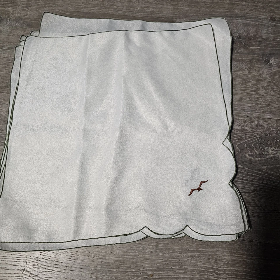 Juego de 6 servilletas blancas borde verde ceja pájaro Foto 4 de 4