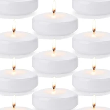 24 Pack White Floating Candles 3 Inch Unscented, 13-15 Hour Non Dripless Wax