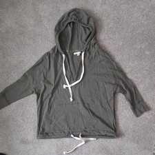 American Eagle V Neck Knitted Hoodie Womens Medium Green Excellent Preowned cond
