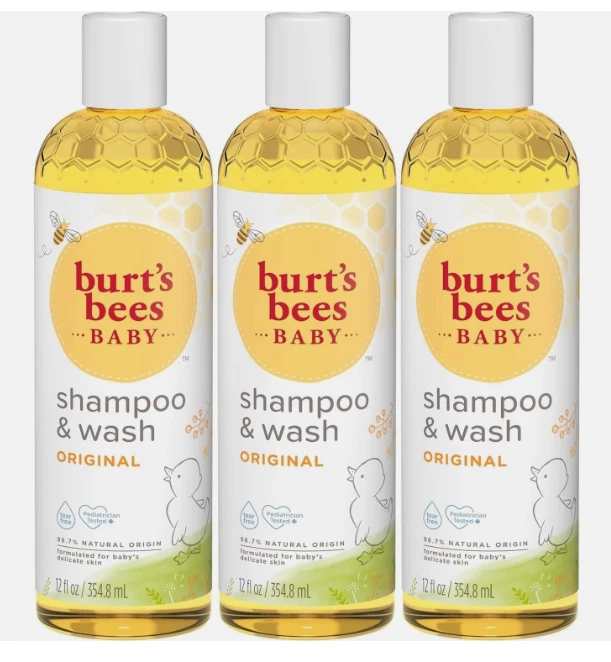 Burt’s Bees Baby Shampoo & Wash – Original – 12 fl oz (3 Pack) – Tear Free – Fre