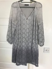 MINT VELVET Dress Size UK 12 Grey White Chiffon Sheer Sleeves Evening Occasion