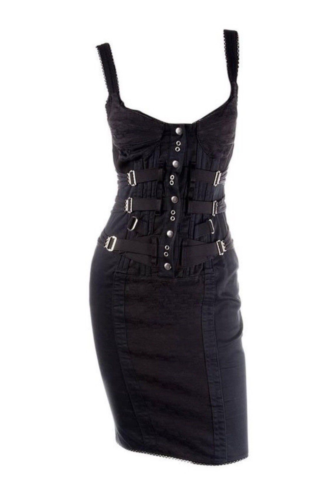 D&G By DOLCE & GABBANA Rare Vintage Spring 2004 Corset Buckle Bondage Dress S image 3