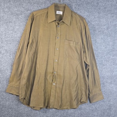 Brioni Sport Dress Shirt XL Mens Gold Herringbone Chevron Stripe Button Up