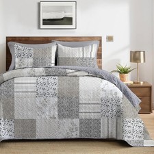 3 Piece Full Size Quilt Set Queen Lightweight Soft Plaid Patchwork Bedding