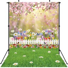 Spring Easter Backdrop Pink Flowers Photography Natural Scenery Decor 5x7 Ft