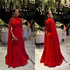 Elegant Red High Neck Evening Dresses Customized Long Sleeves A Line Formal Gown
