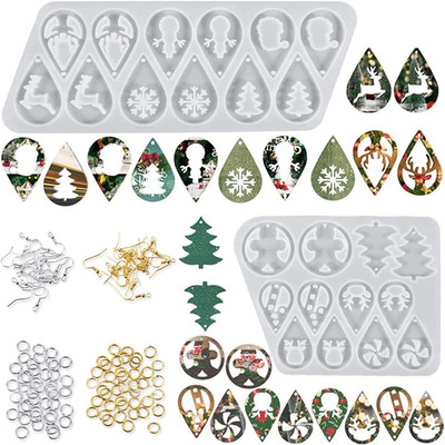 12 Pair Christmas Earring DIY Mold Resin Silicone with Earring Hooks Ring Earrin