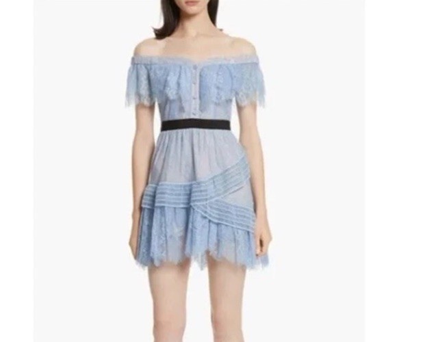 Self-portrait Off the Shoulder Lace Mini Dress US2 UK6