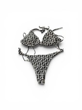 Women s Black White Geometric 2-Piece Triangle Halter Bikini Set M B