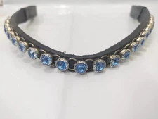 Premium Blue Clear Crystal Leather Bridle Browband For Horses.