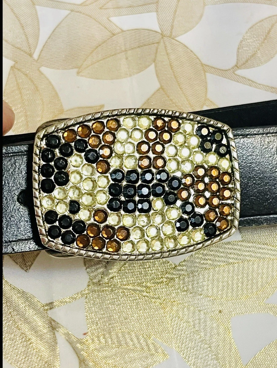 Nine West Painted Leather Belt Gem Studded Beaded Buckle Size Medium Nine West Rhinestone Belts for Women for sale | eBay main image 3