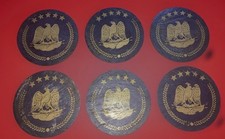 Zestaw vintage x 6 Ponad 500 milionów lat Łupek naturalny Każdy ma średnicę 3,25 cala