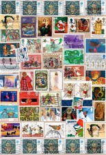 Beautiful hand-made vintage world wide Christmas stamps collage, A4