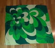 Vintage Green Swirls Flower Floral 100 Silk Square Scarf 30"