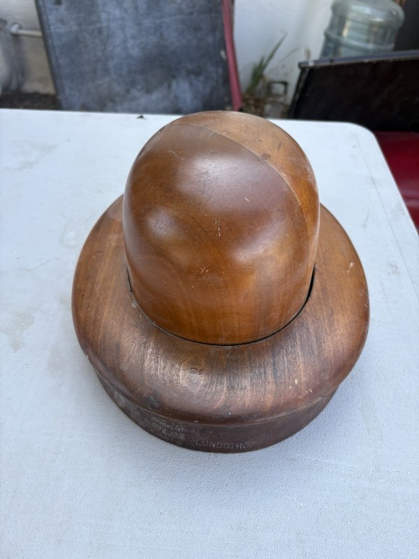 Antique Vtg Millinery Two Piece Wooden Hat Mold Form Block Crown & Brim